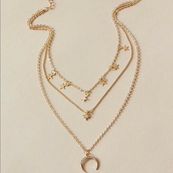 Rhinestone Star & Moon Layered Necklace - Picture 2 of 4